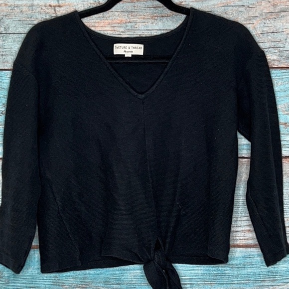 Madewell Ribbed Top S Knot Front Black Textured Crop Neutral Minimalist Boho - Picture 8 of 9